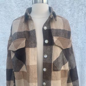 Plaid Jacket flannel brown jacket with front pockets front button New